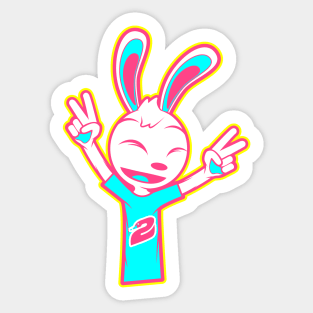 Happy Rabbit With Two Raised Peace Hand Signs Sticker